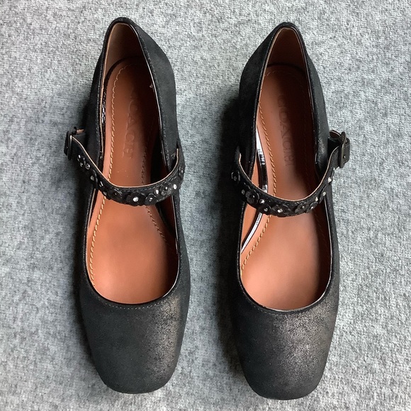 Coach Mary Jane Ballet Metallic Black Leather Flat, Size 6.5 NEW - Picture 3 of 7